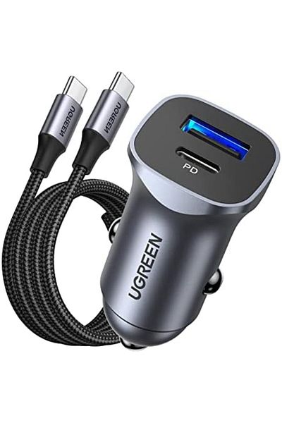 Ugreen Car Charger Fast Charging PD30W Dual Port USB C iPhone 16 Pro Charger Fast Charge Car Phone A
