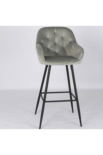 rexa Grey Velvet Bar Stool – Elegant High Chair With Backrest For Kitchen Or Bar 99 X 43 41cm