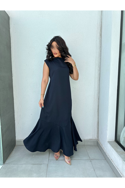 outline Navy blue pleated dress