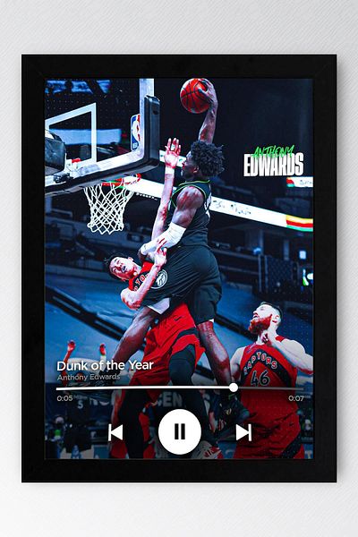 Saturn Pictură înrămată de Anthony Edwards - Pictură poster NBA Dunk of the Year