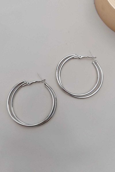 KYOLA DESİGN Double Ring Women's Silver Color Earrings