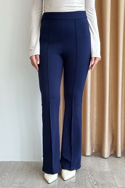 InStyle High Waist Wide Leg Navy Blue Palazzo Trousers