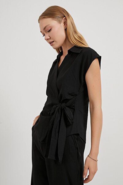 Arma Life Women's Sleeveless Blouse Elastic Pants Black Double Bottom Top Set