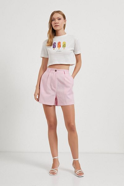 Arma Life Women's Linen Look Pink Mini Shorts with Elastic Waist