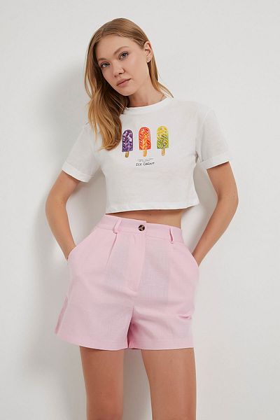 Arma Life Women's Linen Look Pink Mini Shorts with Elastic Waist