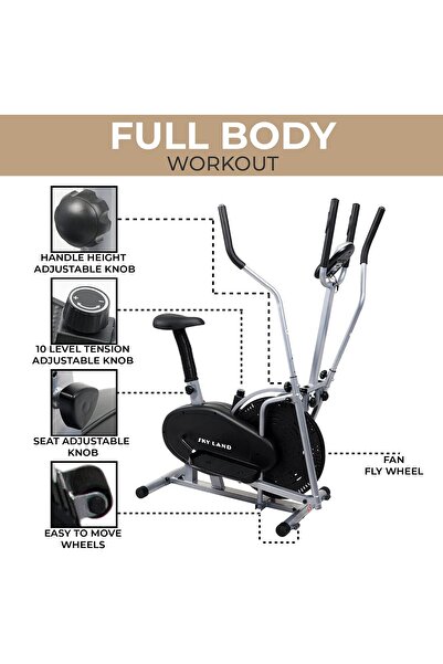SKY LAND 2-in-1 Cross Trainer EM-1502, Elliptical & Exercise Bike for Home, Adjustable Resistance