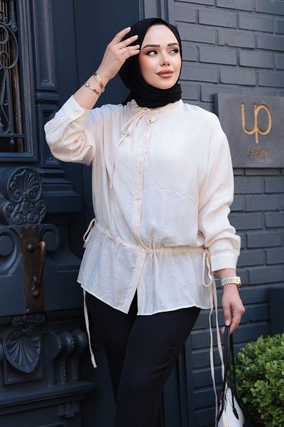 N.S NEVA STYLE Cămașă Hijab Bej cu nasturi 32358BEJ