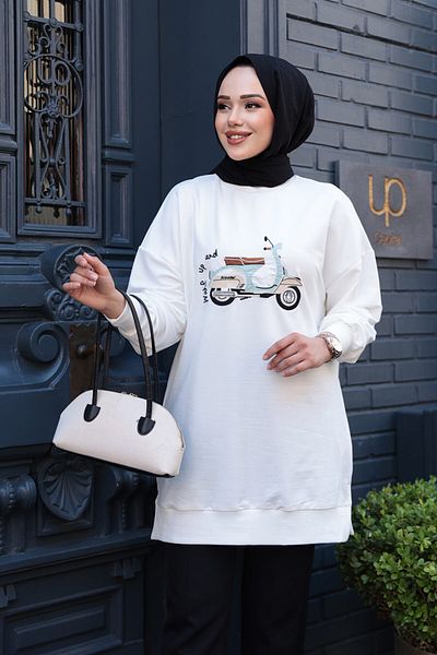 N.S NEVA STYLE Patterned Ecru Hijab Tunic 10636E