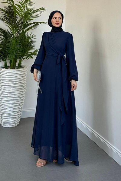 MERVEN AKYÜZ Onstantic Side Tie Dress Navy Blue