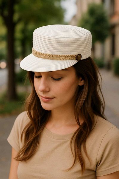 WOHOME Women's Straw Look Summer Mink Hat Cap Straw – Knitted Detail, Button Accessory