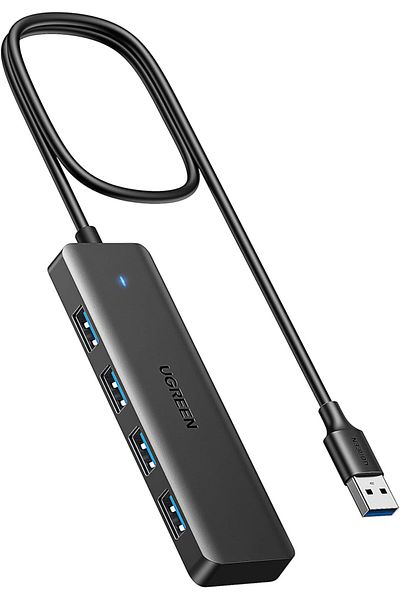 Ugreen موزع بيانات USB A 3.0، 0.6 متر، 4 منافذ، محول متعدد المنافذ، موزع بيانات فائق النحافة