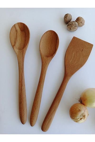 AYSAN Wooden Handmade 3 Piece Wooden Spoon Spatula Set.