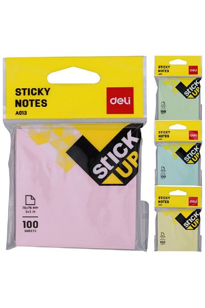 Deli 100-Sheets Plain Pastel Sticky Notes Assorted Color 3 x 3inch