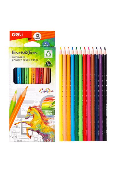 Deli 12-Piece Enovation Wood-Free Colored Pencil Assorted Color 3mm