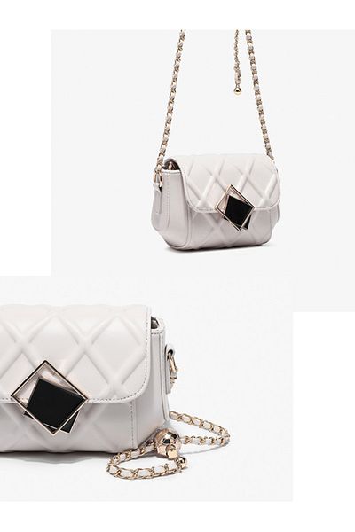 ENAR Little Golden Ball Chain Bag Diamond Grid Shoulder Bag Diagonal Straddle Bag White