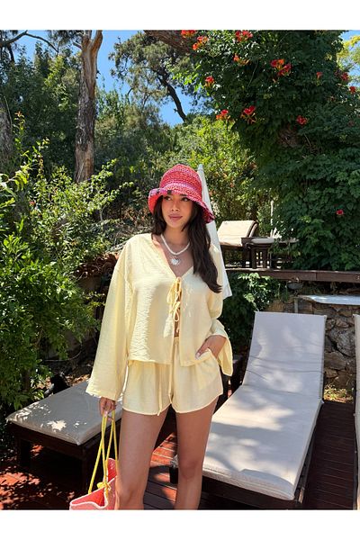 ESRAHELVACI Front Tie Detailed Shirt Shorts Set