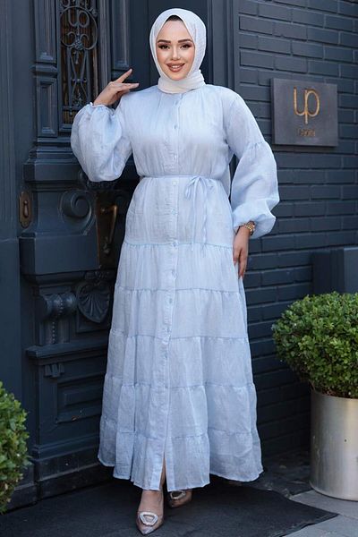 N.S NEVA STYLE Fold Pleated Ice Blue Hijab Dress 75371Bm
