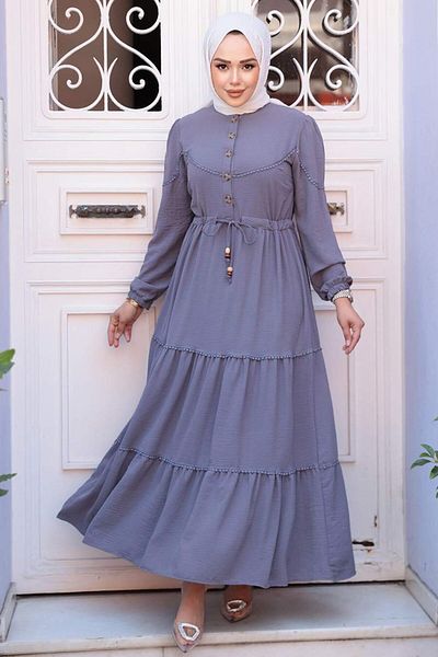 N.S NEVA STYLE Φόρεμα Πτυχωτό Γκρι Μουσουλμανικό 596GR