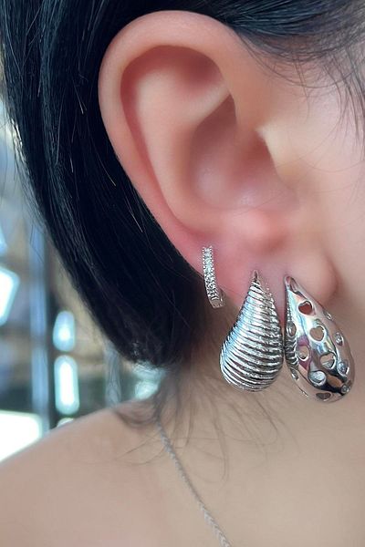 TAKIŞTIR Silver Color Stone Detailed Vip Set of 3 Ysx Earrings