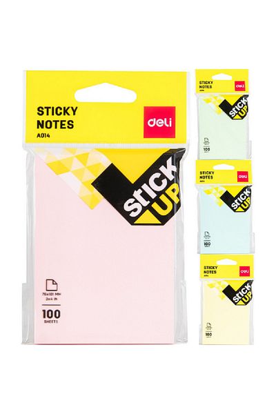 Deli 100-Sheets Plain Pastel Sticky Notes Assorted Color 3 x 4inch