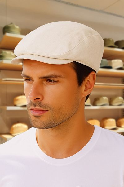 Capstories White Linen Cap Summer Standard Size Hat (Shipped in Box)