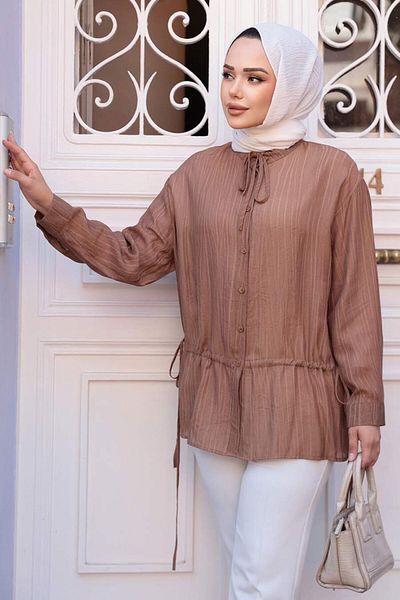 N.S NEVA STYLE Buttoned Brown Hijab Shirt 32358Kh
