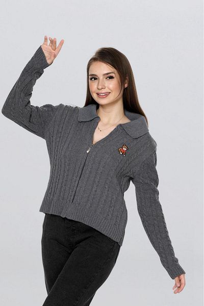 Fox Life Kids Women's teddy bear embroidered zipper hair knitwear cardigan flt1009