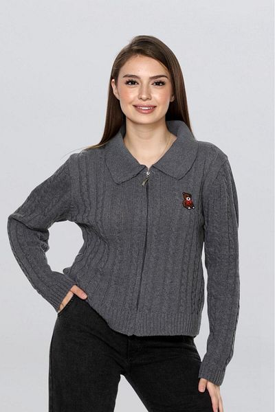 Fox Life Kids Women's teddy bear embroidered zipper hair knitwear cardigan flt1009