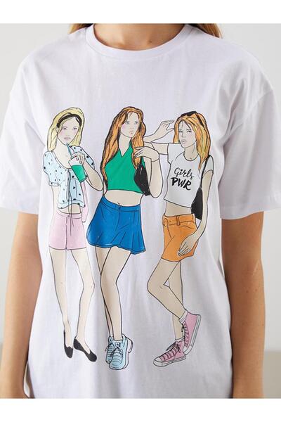 LC Waikiki Γυναικείο μπλουζάκι με στάμπα Crew Neck (S5)