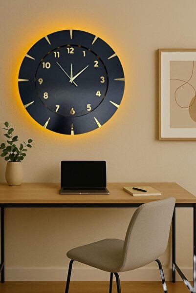 Nixar Desing IŞIKLI MDL Dekoratif Ahşap Duvar Saati Lüks Duvar Dekoru Sessiz Mekanizma Modern Saat Ahşap Saat