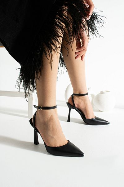 pasyone Black Women's Thin Heeled Ankle Strap Stiletto