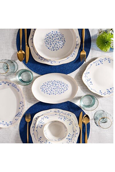 Kütahya Porselen KÜTAHYA PORSELEN BONE VILYA 51 PARÇA YEMEK TAKIMI MAVİ ÇİÇEKLİ