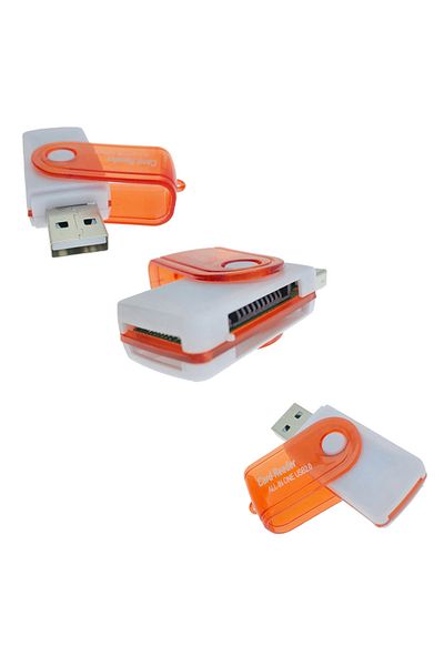 OEM USB 2.0 reader for MicroSD, SDHC, M2, MMC memory cards, with rotating cover, white with orange