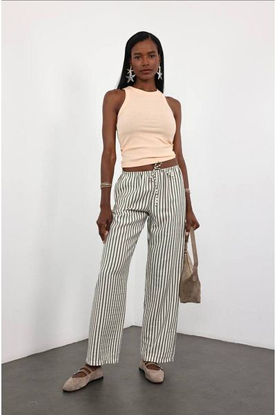 Somut istanbul Women's Slim Elastic Low Waist Palazzo Pants