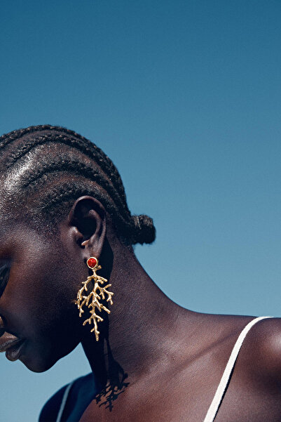 Yokho نموذج العلامة التجارية ZRA 🌊 ✨   أقراط الحلم المرجاني الذهبي 🐚 🪸