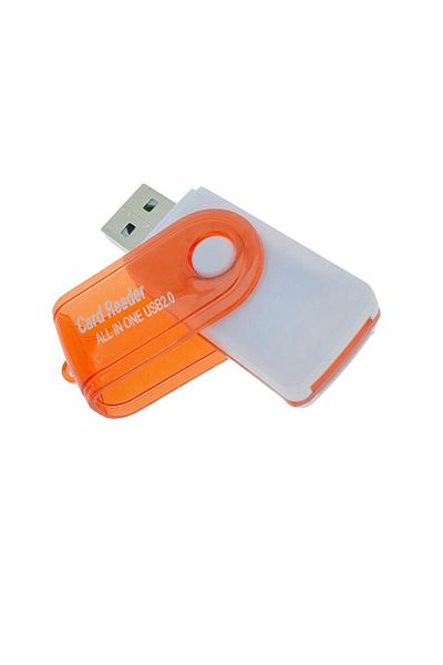 OEM USB 2.0 reader for MicroSD, SDHC, M2, MMC memory cards, with rotating cover, white with orange