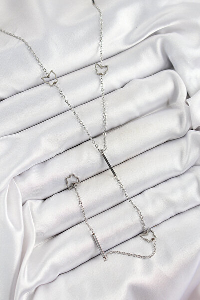 callerrons accessories قلادة نسائية على شكل فراشة Y موديل فضي اللون - EBJ2506...