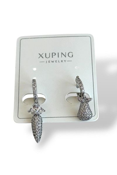 TAKIŞTIR Silver Color Steel Xuping Earrings with Pear and Carrot Figures (Pair)
