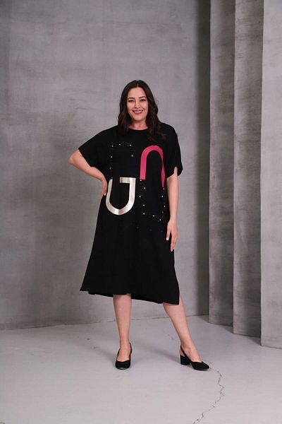 Esina Φόρεμα Viscose Oversize με Λεπτομέρεια από πέτρα
