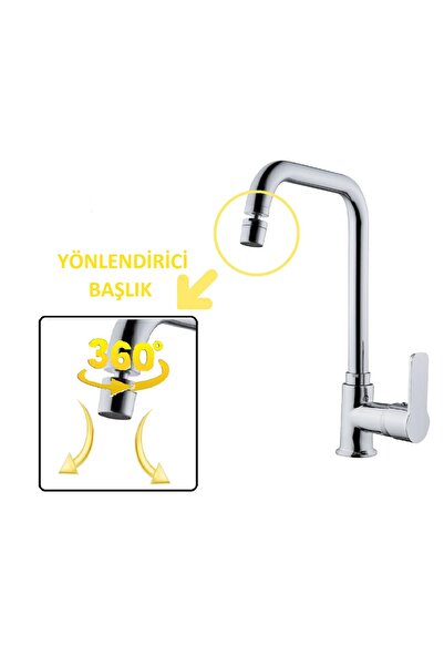 RENA DESIGN Kitchen Sink Faucet Chrome Modern 360 Degree Rotate Moving Head Princeton Body Warranty L Faucet