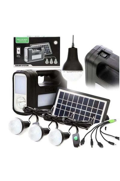 OEM Kit solar GD-Lite 8017 cu dispozitive USB, 3 becuri LED și baterie