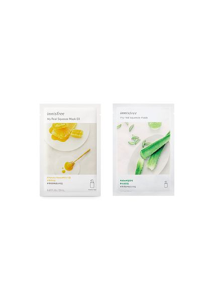 Innisfree Set of 2 Revitalizing and Moisturizing Masks (Aloe Vera + Manuka Honey), Innisfree