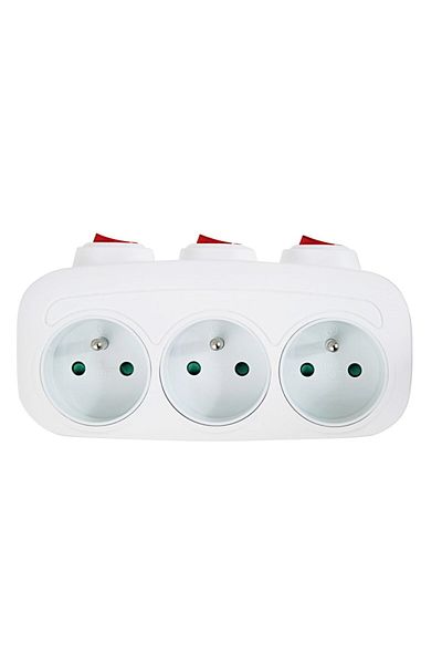 OEM Triple socket adapter with 3 individual switches, 3680W, 16A, with grounding,152 x 85 x 82 mm, white