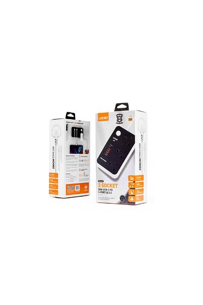 LDNIO Extension 3 Power Sooket + 3 USB + 1 port PD 3M Black
