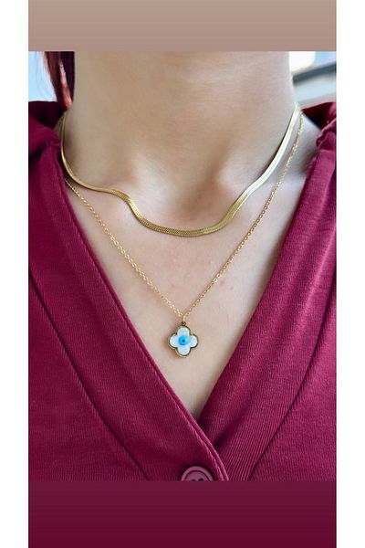 İNN JEWELLERY Steel Necklace Anti-Tarnish Anti-Allergic Clover Figure (2 Years Importor Warranty)