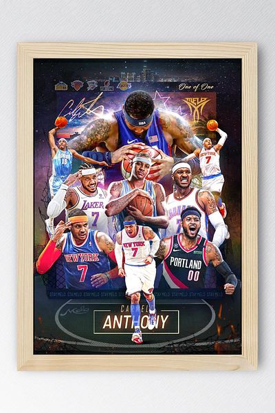 Saturn Carmelo Anthony Framed Painting - Basketball Nba Poster Painting
