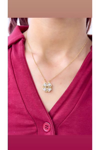 İNN JEWELLERY Steel Necklace Tarnish-Free Antiallergic Openable Clover Figured (2 Years Importer Guaranteed)