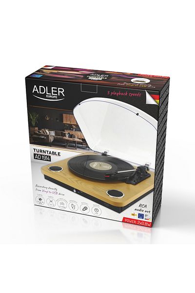 adler Pick-up Adler AD1914e, lemn, 3 viteze, 7, 10, 12 inci, bluetooth, economisește la stick