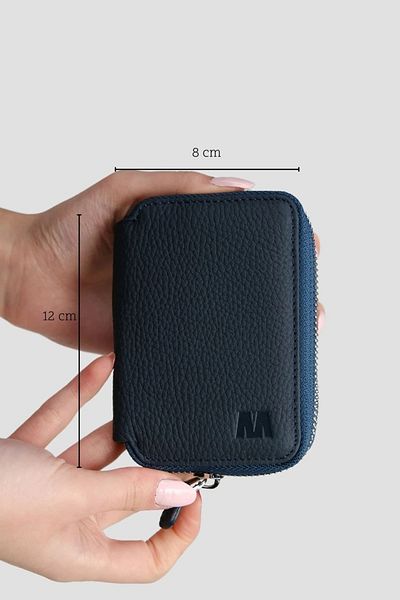 Honorius Men's Genuine Leather Slim Zipper Card Holder Hand Portfolio Wallet Navy Blue