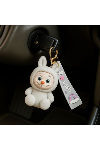 Generic LABUBU Bunny Keychain with Strap – Cute Cartoon Bag Charm for Keys, Handbags & Backpacks – Gray